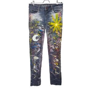 American Eagle Hand Painted Low Rise Skinny Jeans Women’s Sz 00 Upcycled
